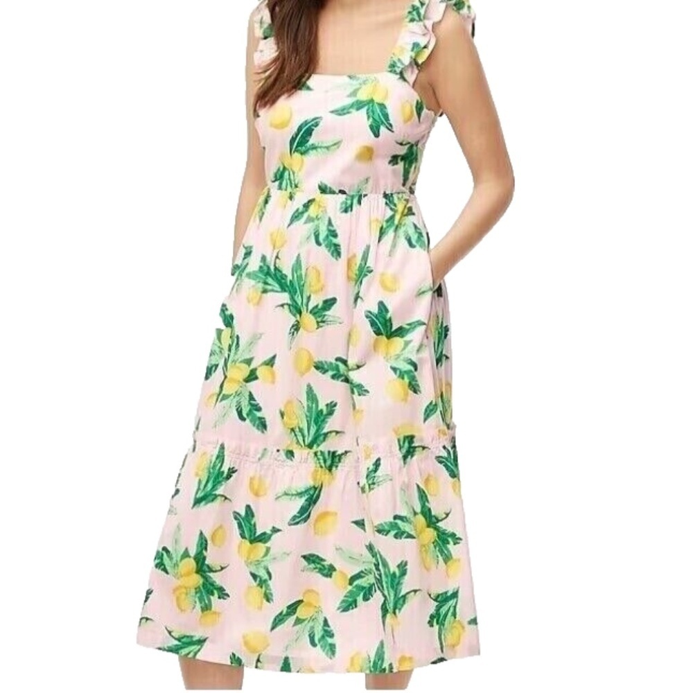 J.Crew Factory Women's Square Neck Lemon Print Midi Dress NWT Sz 14